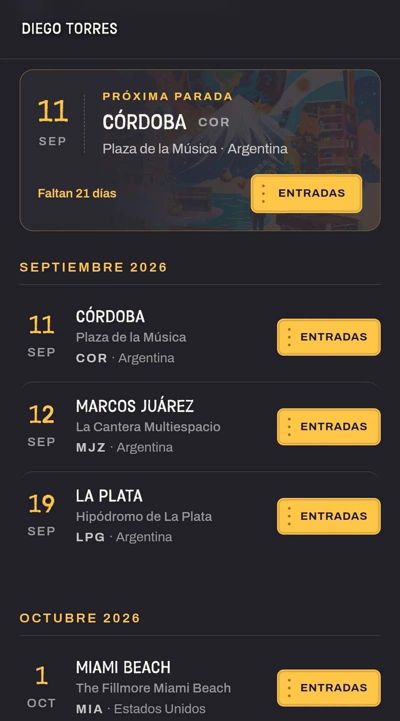 Las fechas de la gira en el telefono