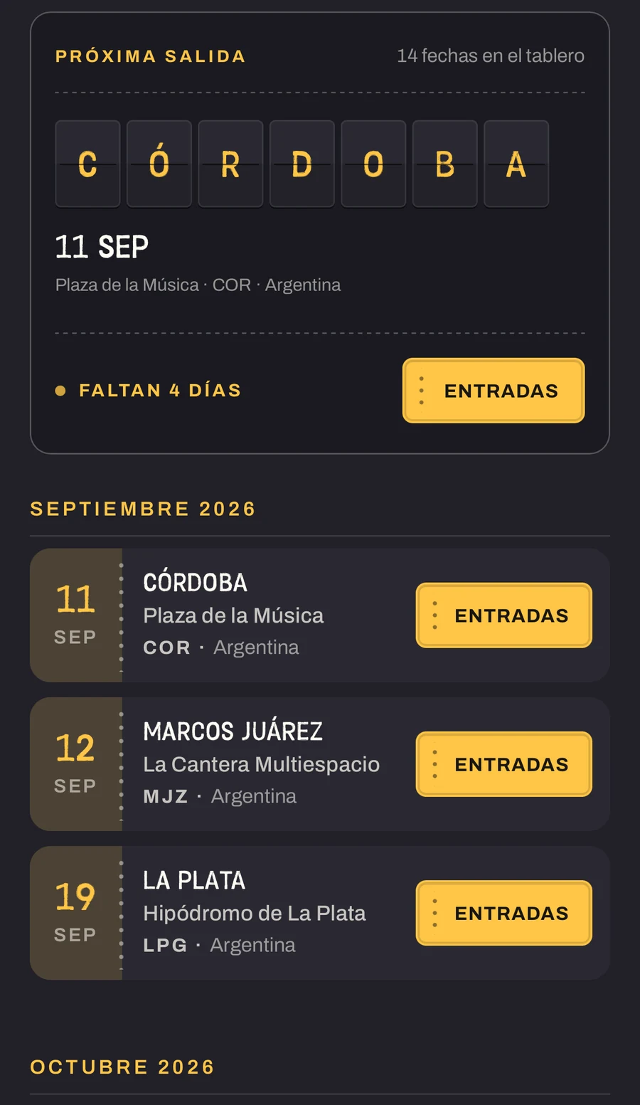Las fechas de la gira en el telefono