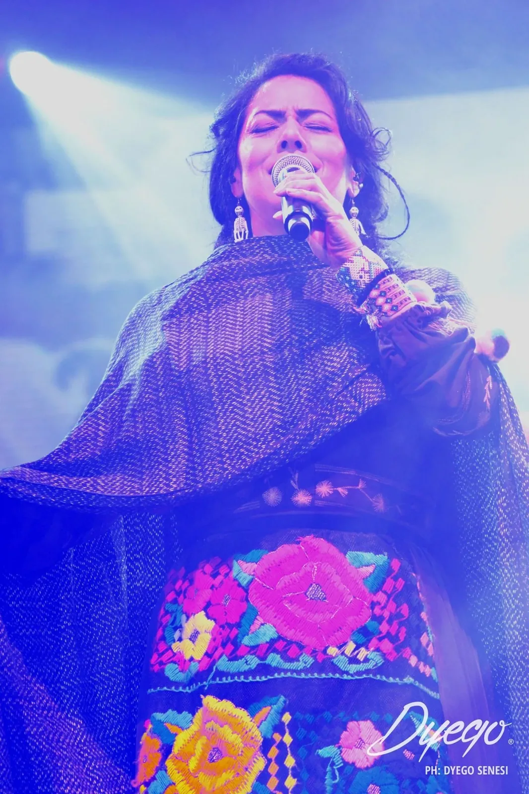 Lila Downs cantando bajo el reflector