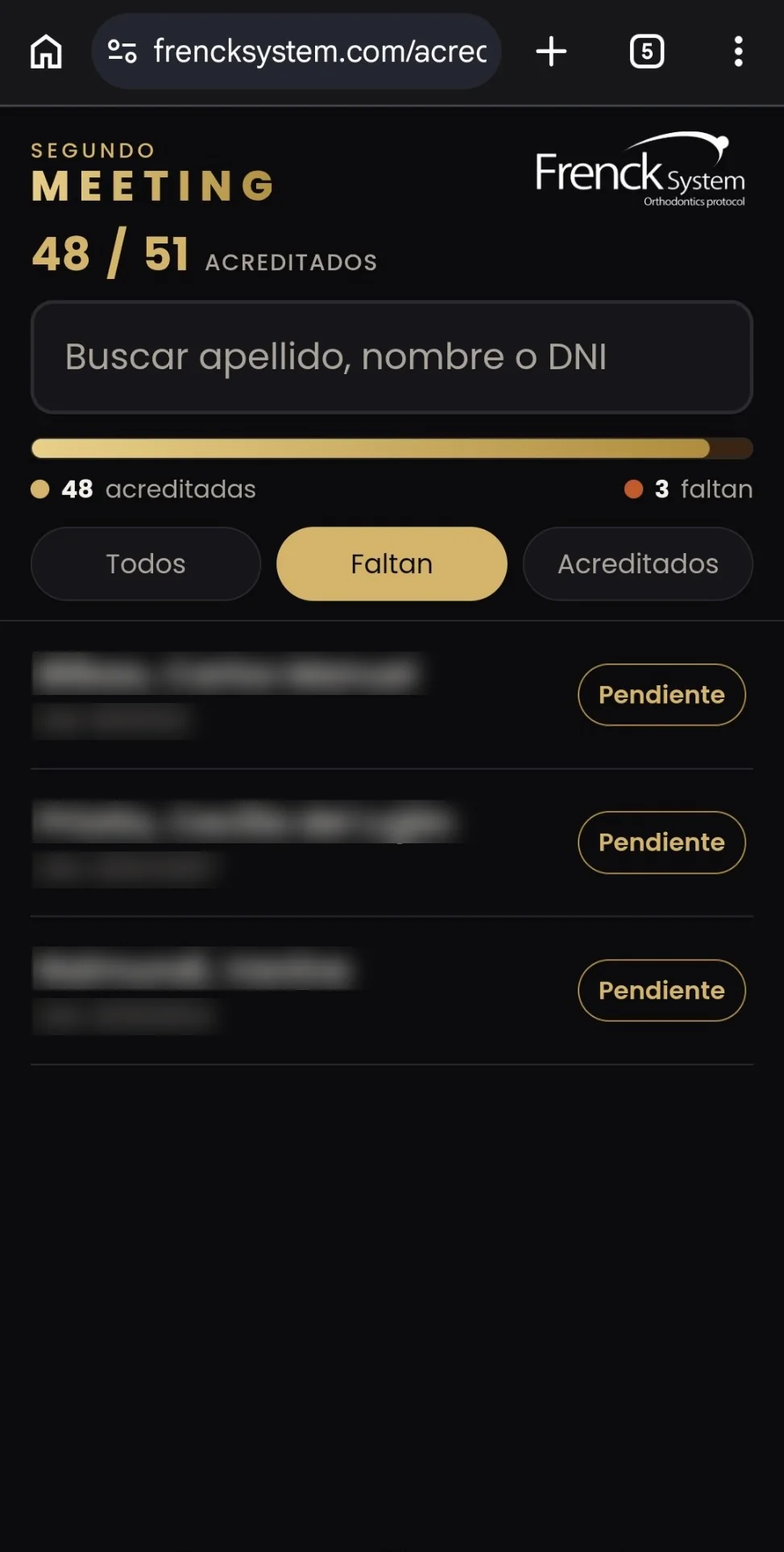 Sistema de acreditación · búsqueda y filtros
